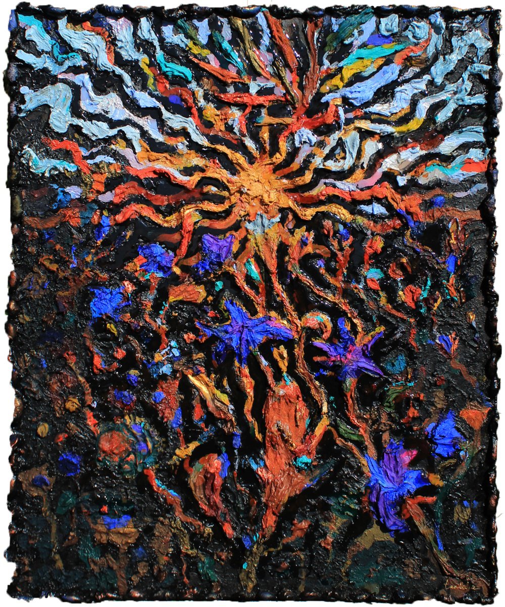 Expressive Landscape Acrylic Painting By Tanbelia, 31 X 39", Corflowers In The Field, Original Artwork