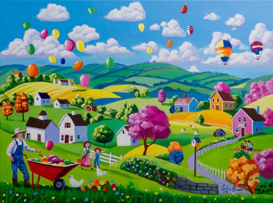 Balloons on the Breeze folk art painting
