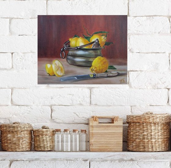 Still life with yellow lemons