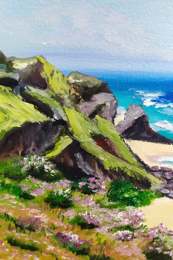 Cornwall, original british landscape beach oil painting, Gift, art for home