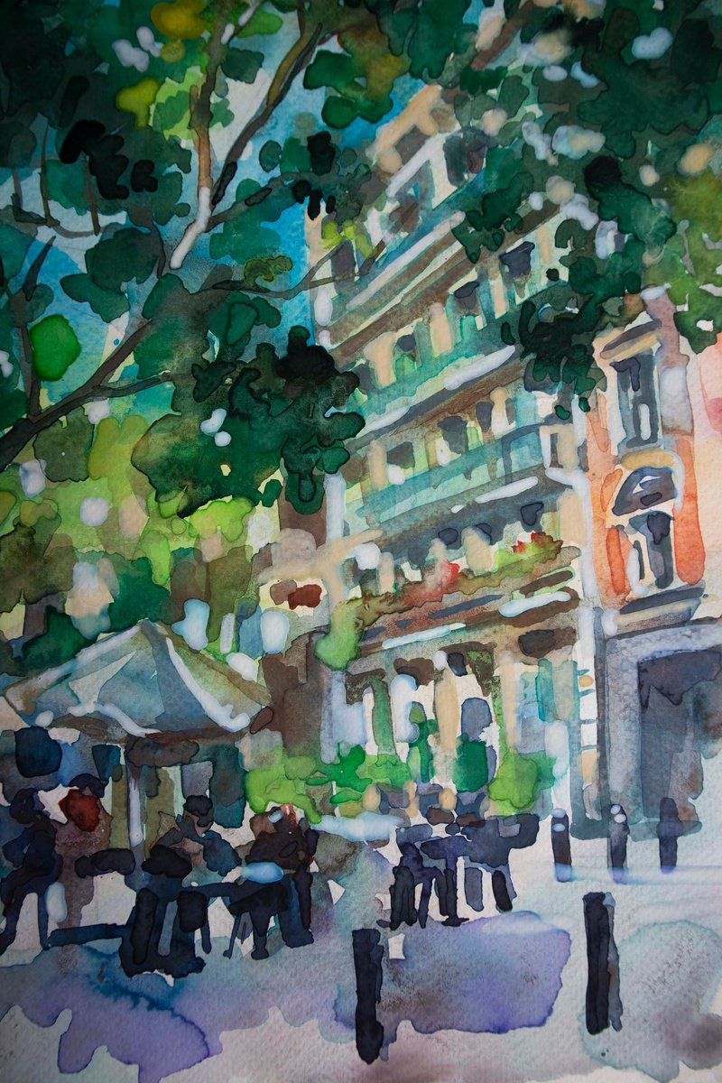 Impressionistic Cityscapes Watercolour By Kateryna Bortsova, 12 X 12", Original Landscape Painting Barcelona, Original Artwork