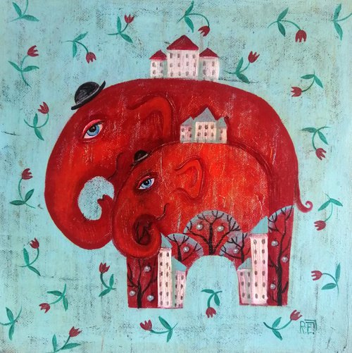 Elephants for luck by Elena Razina