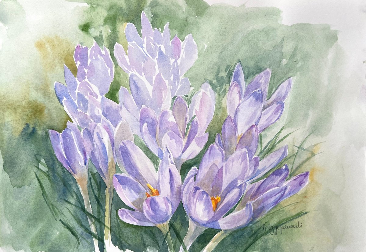 Impressionistic Watercolour , Delicate Crocuses By Krystyna Szczepanowski, 14 X 10, Artwork For Sale On Artfinder