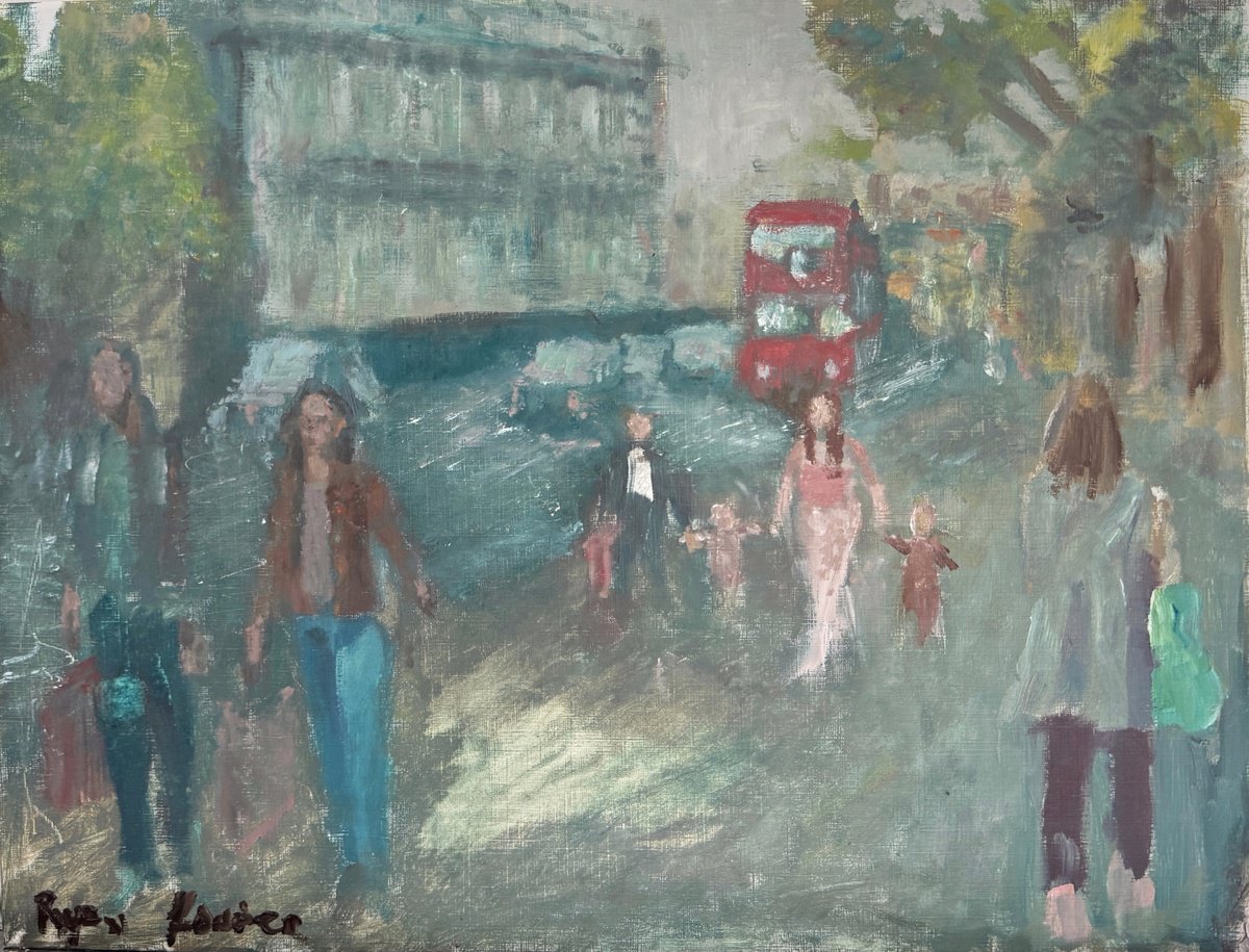 Impressionistic Cityscapes Oil Painting By Ryan Louder, 16 X 12", London Road, Original Artwork