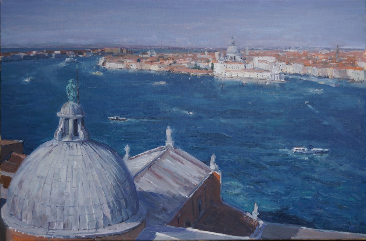 Impressionistic Cityscapes Oil Painting By Alex James Long, 30 X 20, San Giorgio Maggiore, Venice, Original Artwork