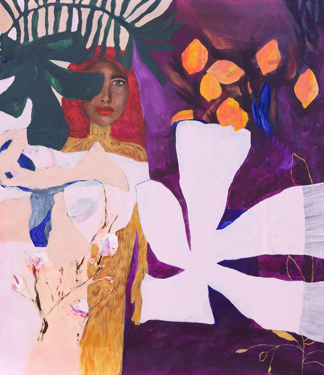 Abstract Portrait Acrylic Painting By Adina Potop, 31 X 35, The Afterglow, Original Artwork