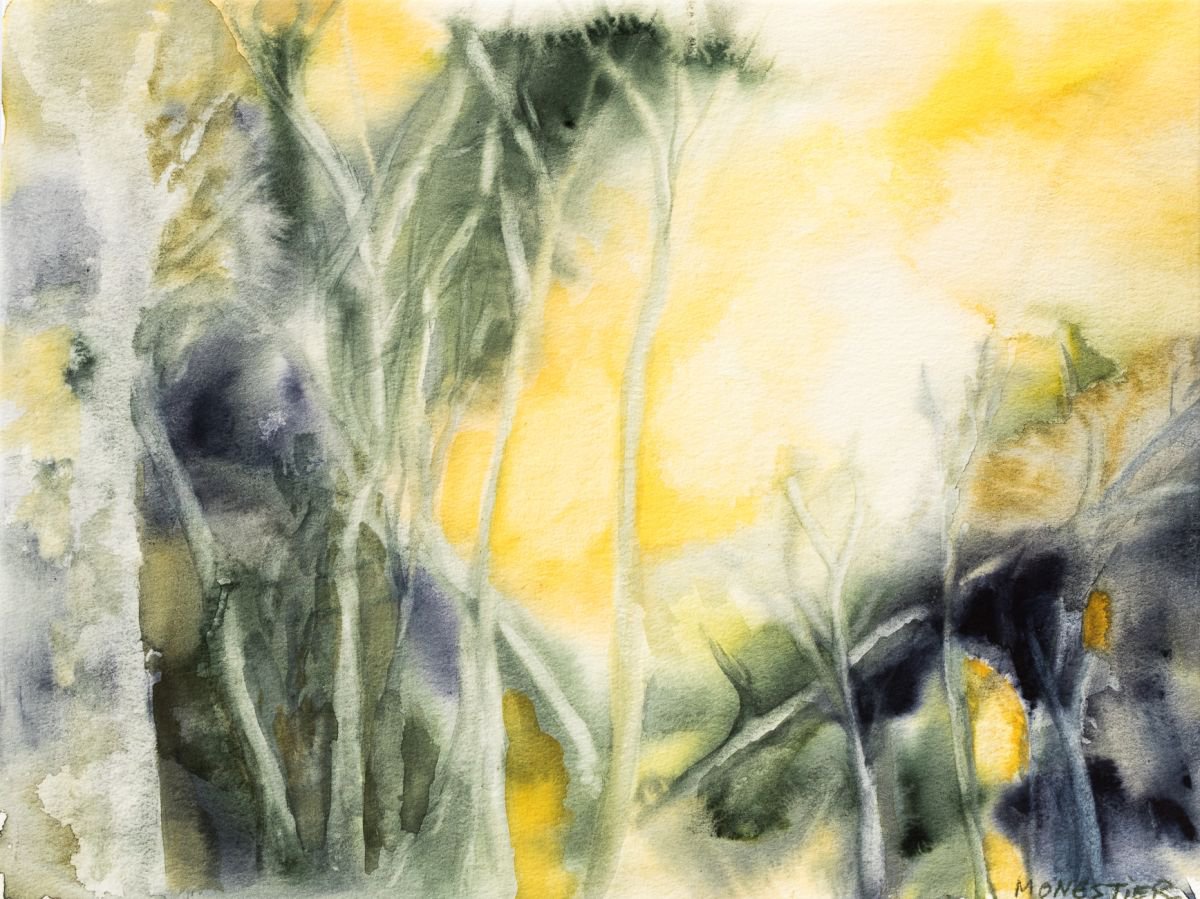Impressionistic Watercolour , The Birches Forest By Fabienne Monestier, 12 X 9, Artwork For Sale On Artfinder