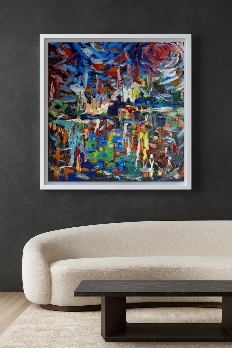 Impressionistic Abstract Oil Painting By Antonino Puliafico, 39 X 42, Le Ultime Luci, Original Artwork