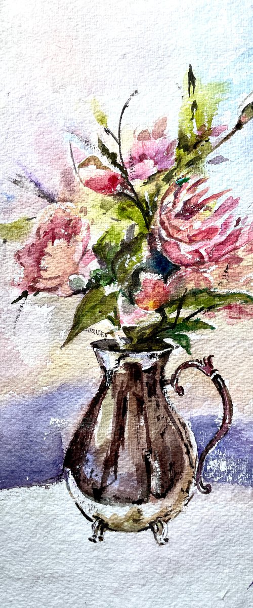 Peony Flower Vase - Watercolour study - Pooja Verma by Pooja Verma