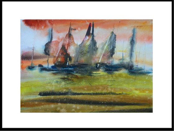 sailboats, watercolor painting 30x21 cm