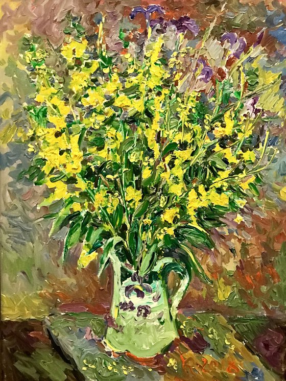 BOUQUET OF SUMMER FLOWERS - still-life, floral art, original painting oil on canvas,  wild flowers in vase, gift , Valentine's day, home decor 80x60cm