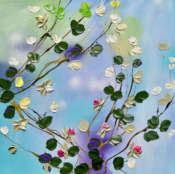 "Little Garden I" floral textured painting