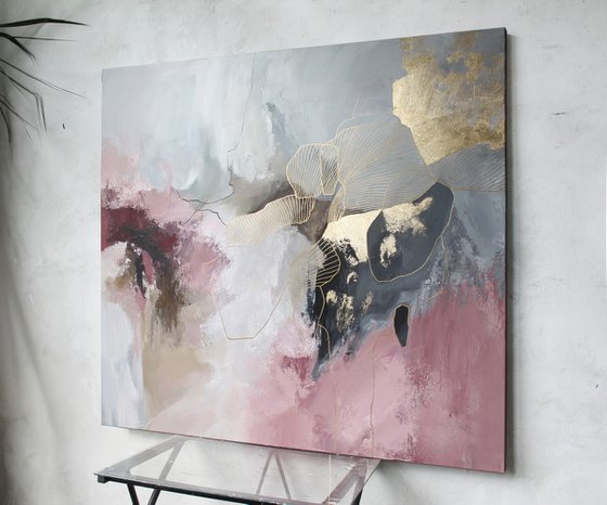 "Pink Miracle" Abstract pink gray acrylic art