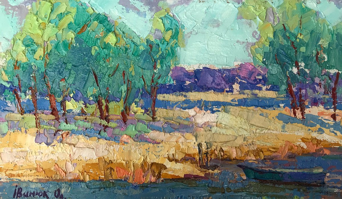 Impressionistic Landscape Oil Painting By Kalenyuk Alex, 10 X 6", Sandy Shore, Original Artwork