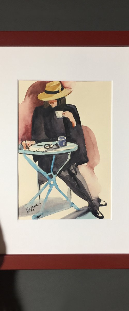 Girl in a cafe. Girl with a cup of coffee. by Natalia Veyner