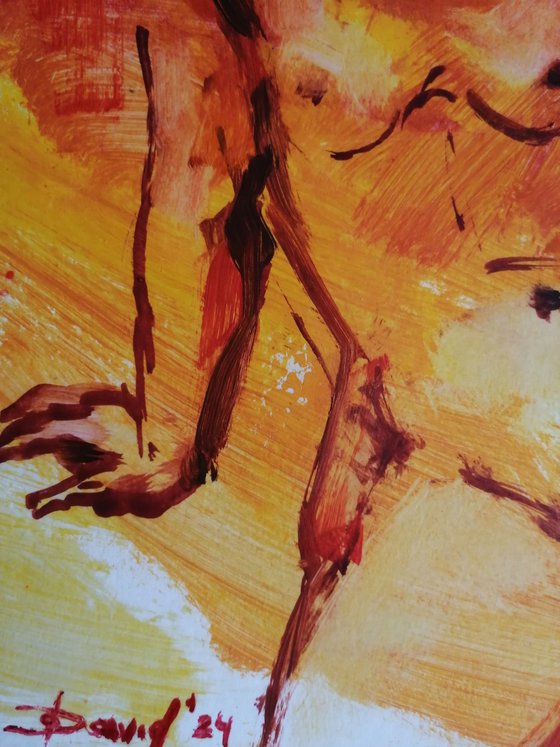 Nude orange study women oil on paper