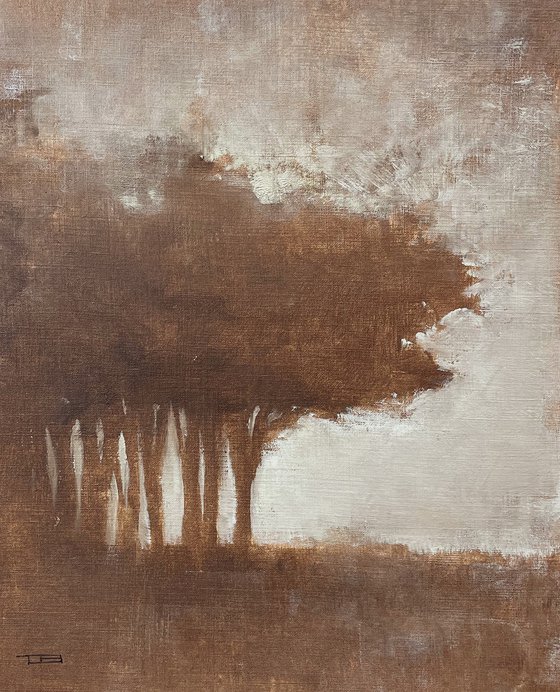 Cypress Trees 211027d, Tonal style metallic tree painting