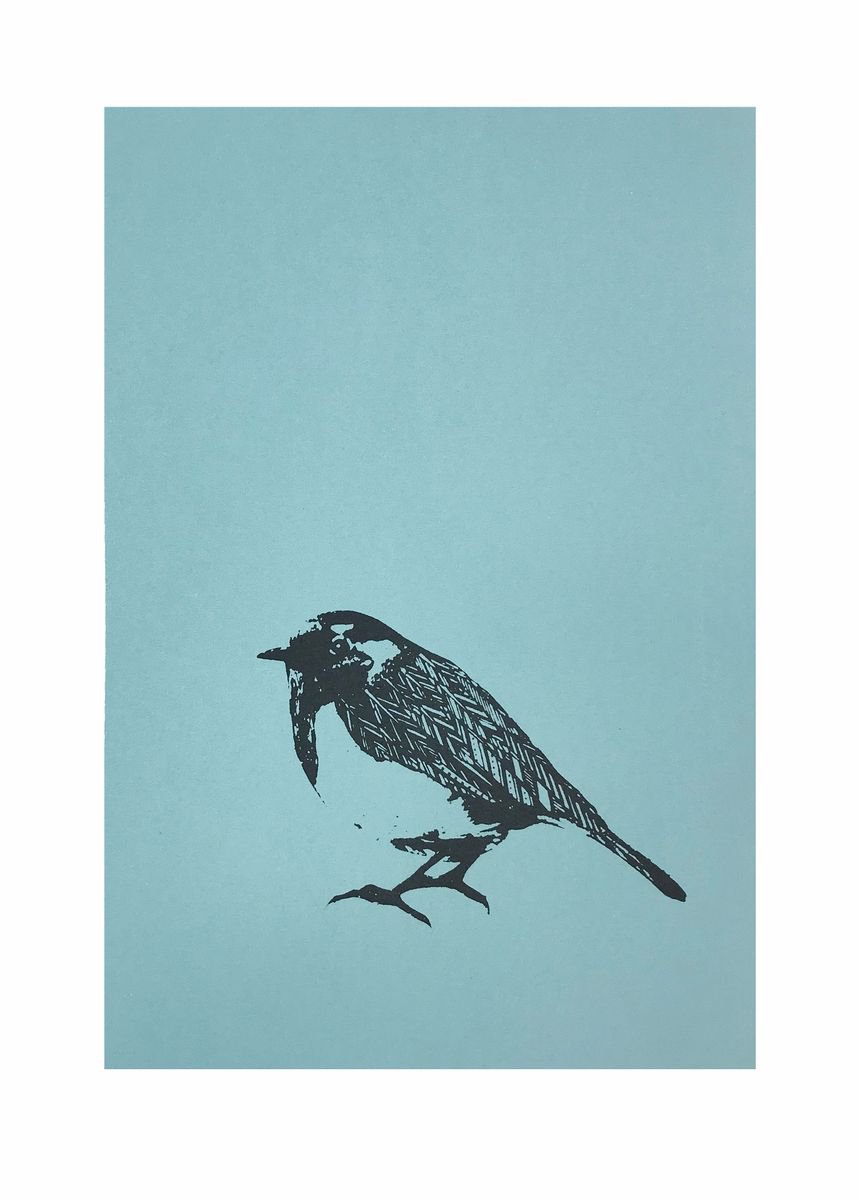 Sparrow screen print by Kath Edwards