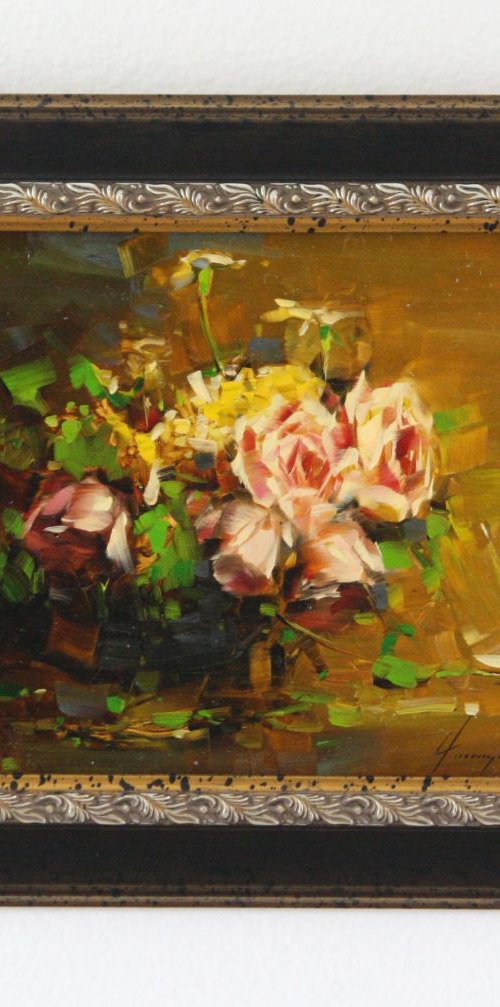 Vase of Roses Handmade oil Painting Framed Ready to hang Signed One of a Kind by Vahe Yeremyan