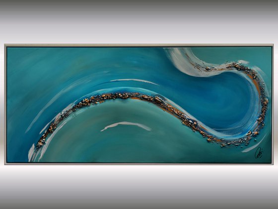 Big Wave  - Abstract Art - Acrylic Painting - Canvas Art - Framed Painting - Abstract Golden Sea Painting - Ready to Hang