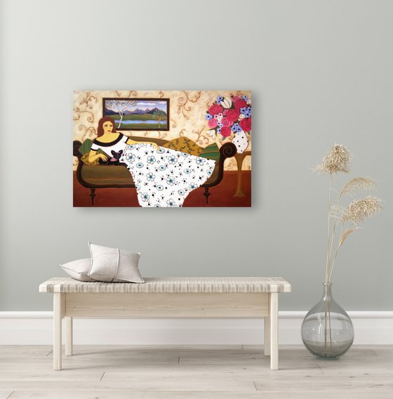 Woman with Ivory Gown and Landscape