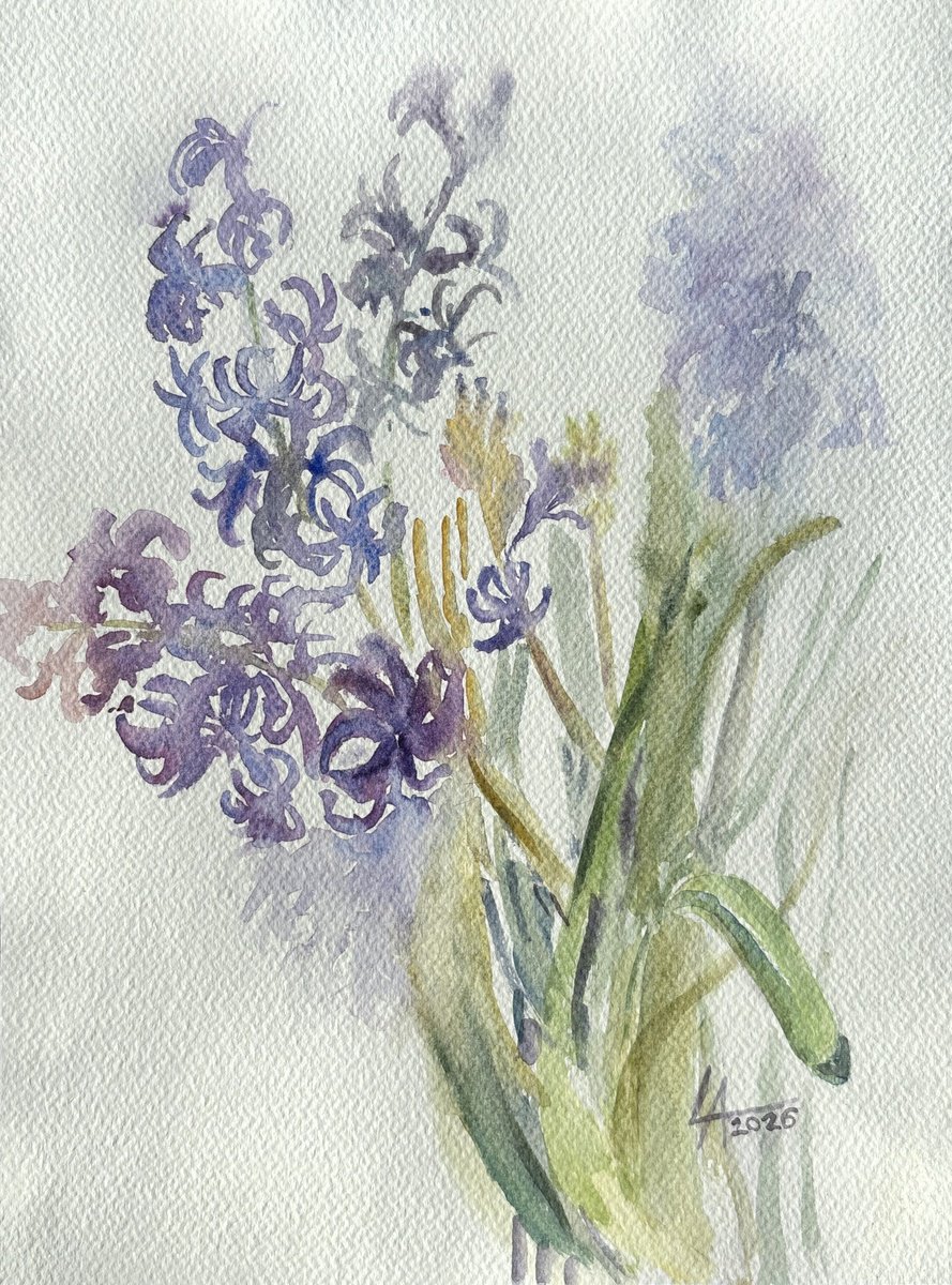 Impressionistic Drawing , Hyacinths. Spring Awakening. By Elena Lykhodid, 9 X 13, Artwork For Sale On Artfinder