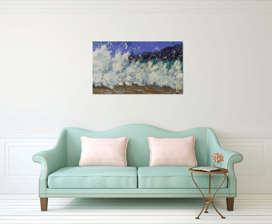 47.2” LARGE Seascape Painting “White Waves”