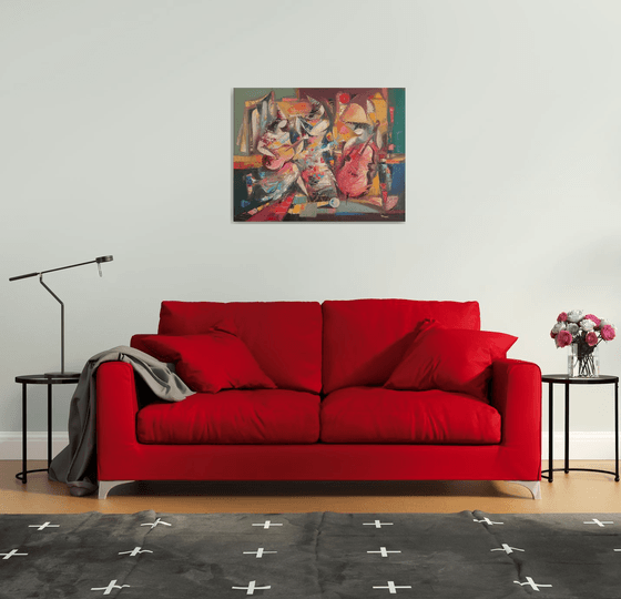 Jazz band (90x70cm, oil/canvas, abstract art, ready to hang)