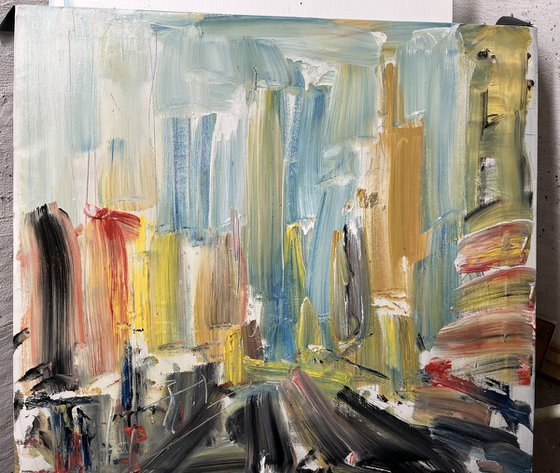 Times Square NYC, abstract impressionist painting 75x78cm