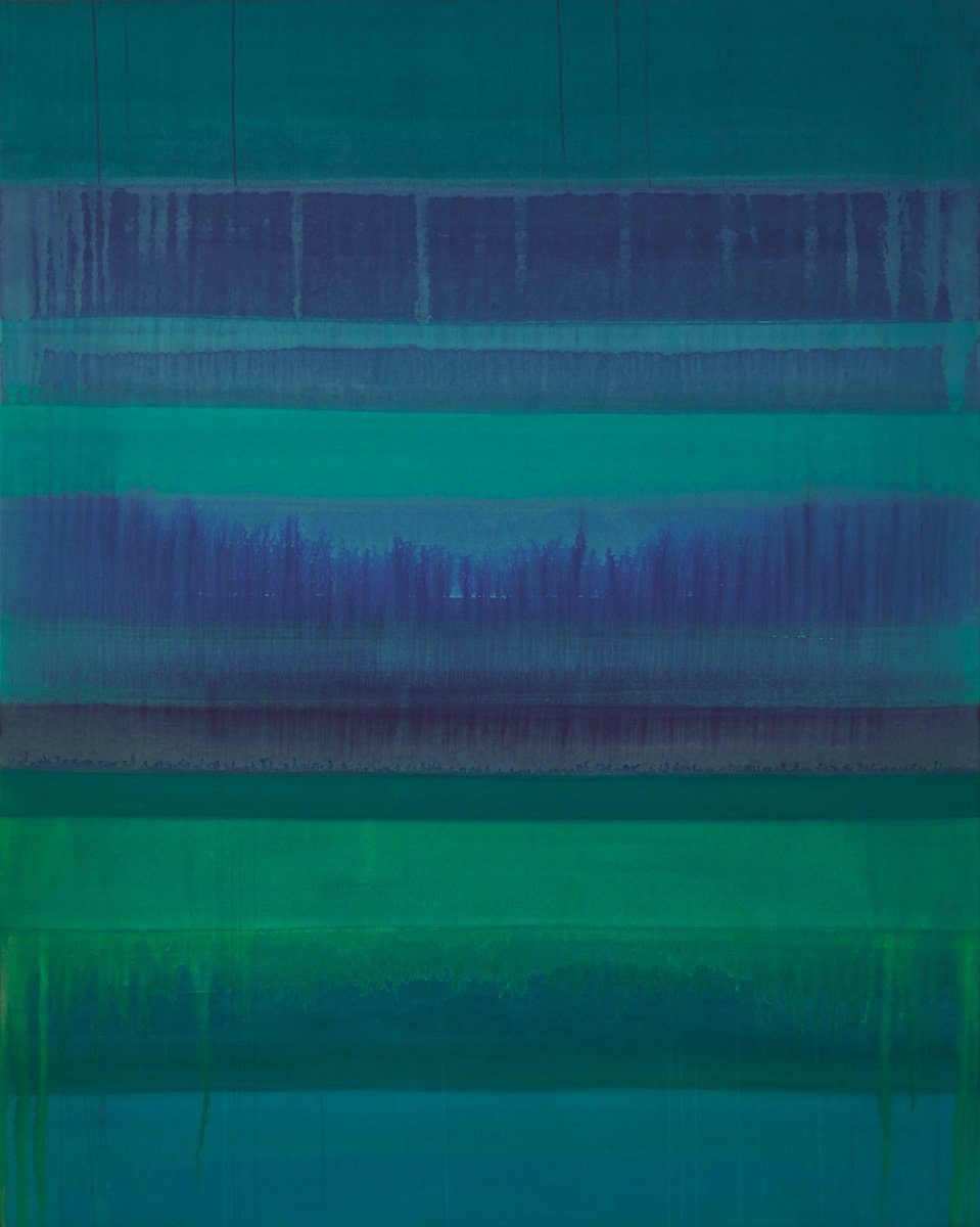 Abstract Acrylic Painting By Simon Findlay, 47 X 59", Purple Green Blue, Original Artwork