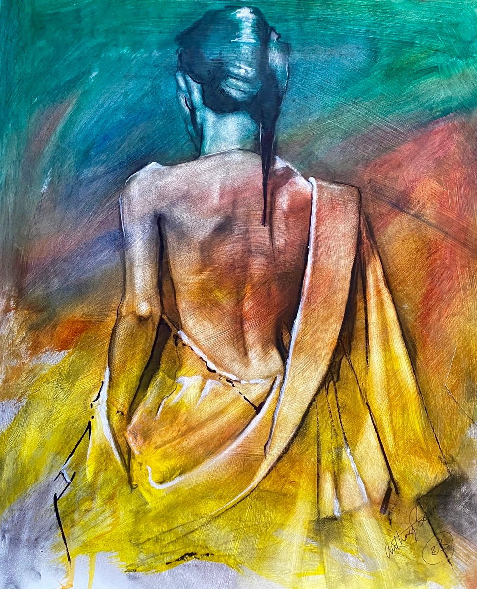 Impressionistic Portrait Painting By Anthony Barrow Ba(Hons) Fine Art, 21 X 24, Colourful Lady, Original Artwork