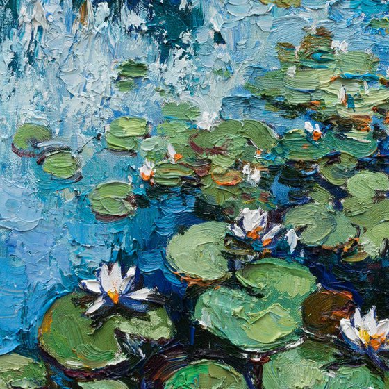 White Water Lilies - Original Oil painting - FREE SHIPPING