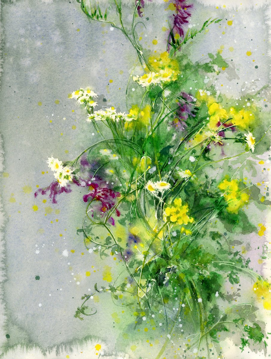 Expressive Botanical Watercolour By Cecilia Xiao, 11 X 15, From The Spring Field, Original Artwork