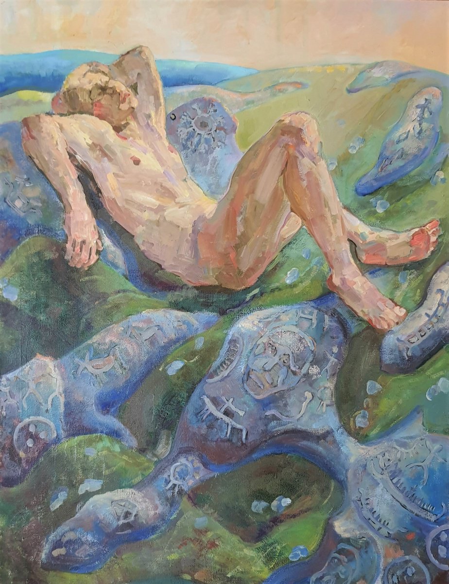 Portrait Oil Painting By Tanja Smirnova, 35 X 47", Sleeping Hunter, Original Artwork