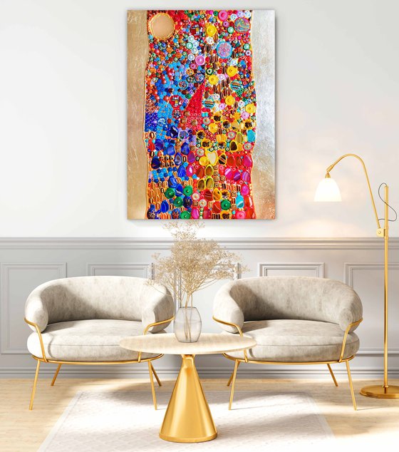 Summer in Spain - Abstract wall sculpture from precious stones. Colorful mosaic art