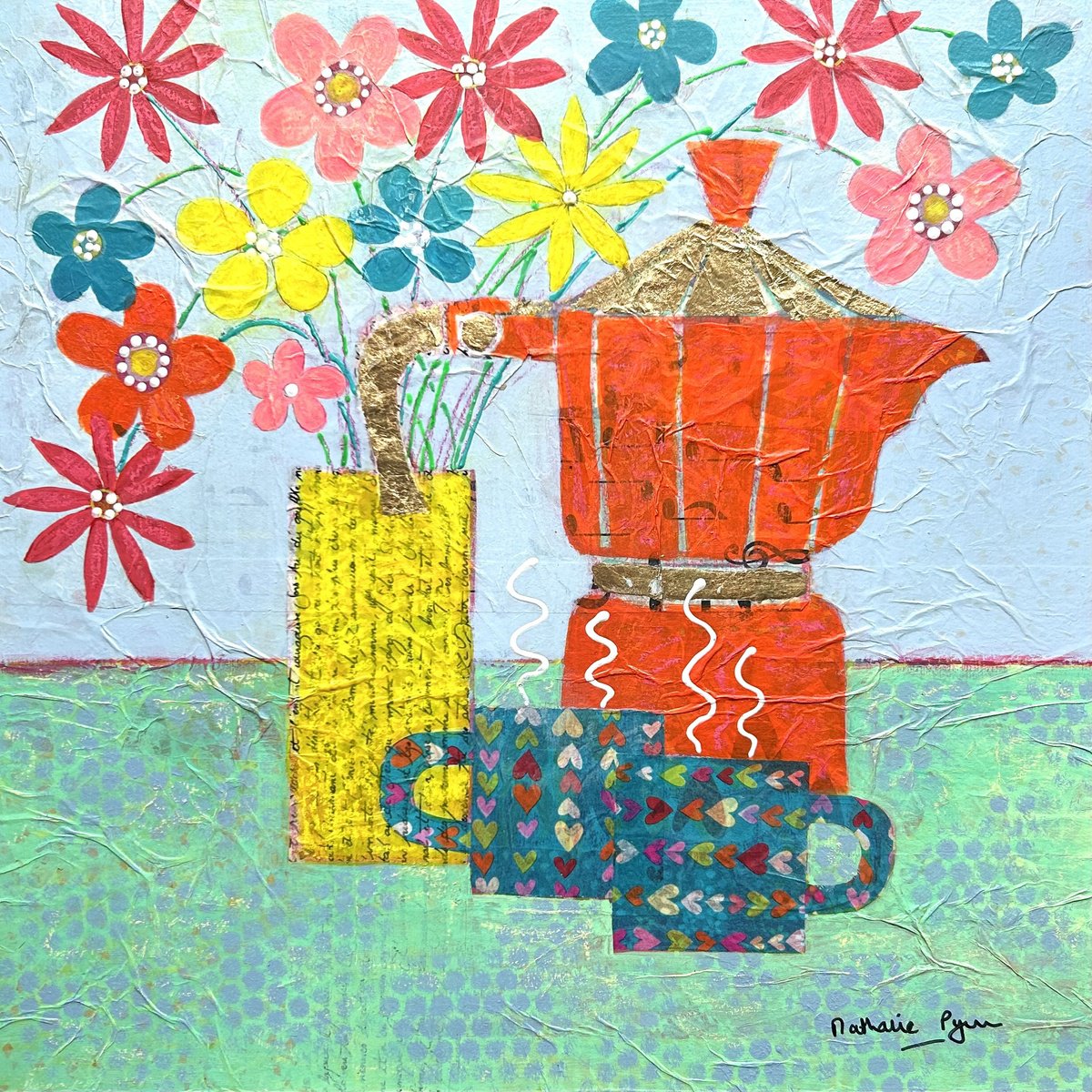 Illustrative Painting , Coffee For Two By Nathalie Pymm Art, 13 X 13, Artwork For Sale On Artfinder