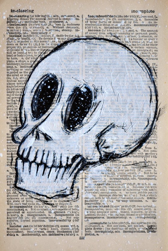 Funny Skull - Collage Art on English Dictionary Vintage Page