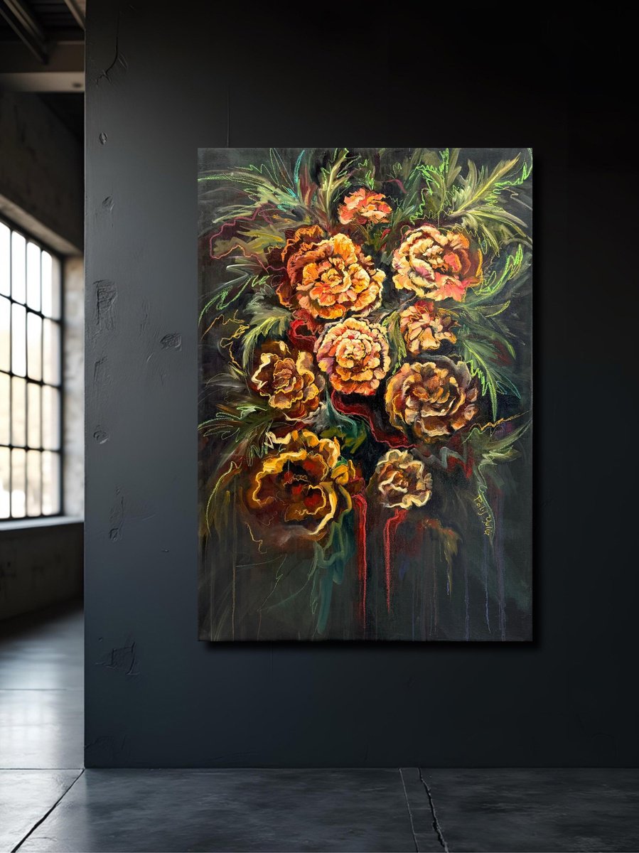 Abstract Botanical Oil Painting By Yuliia Poraiko, 35 X 53", Those Sown By The Mother, Original Artwork