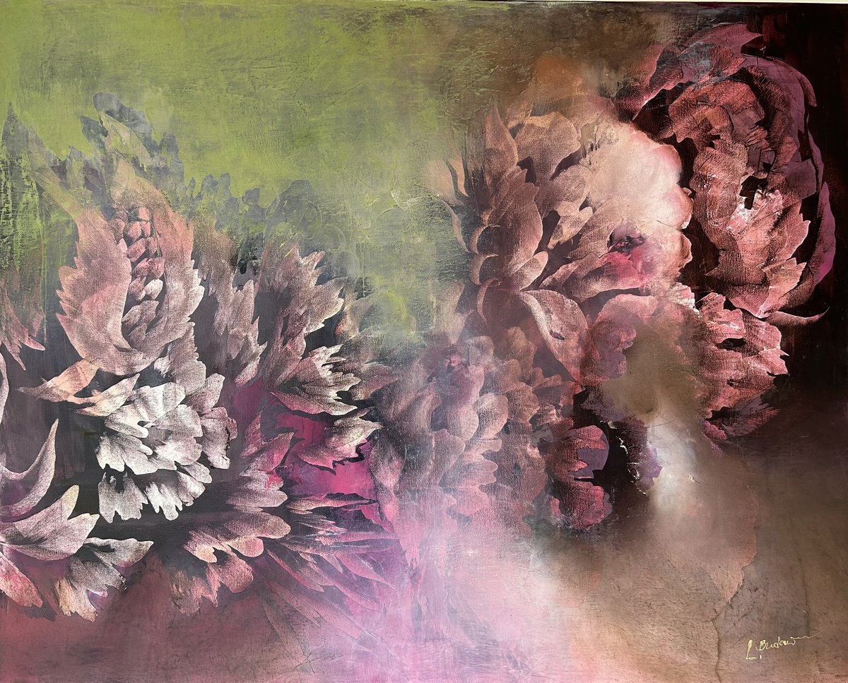 Expressive Botanical Oil Painting By Ludmila Budanov, 39 X 31", So Happy To See, Original Artwork