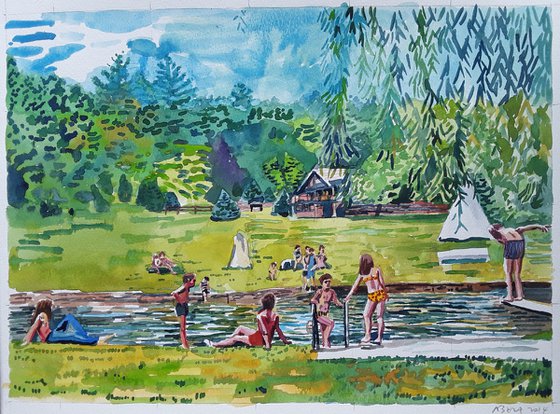Kids playing at the lake