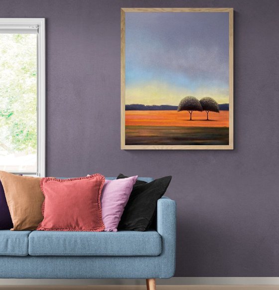 '2 Trees Solaris Afternoon' Large Surrealistic Landscape Painting