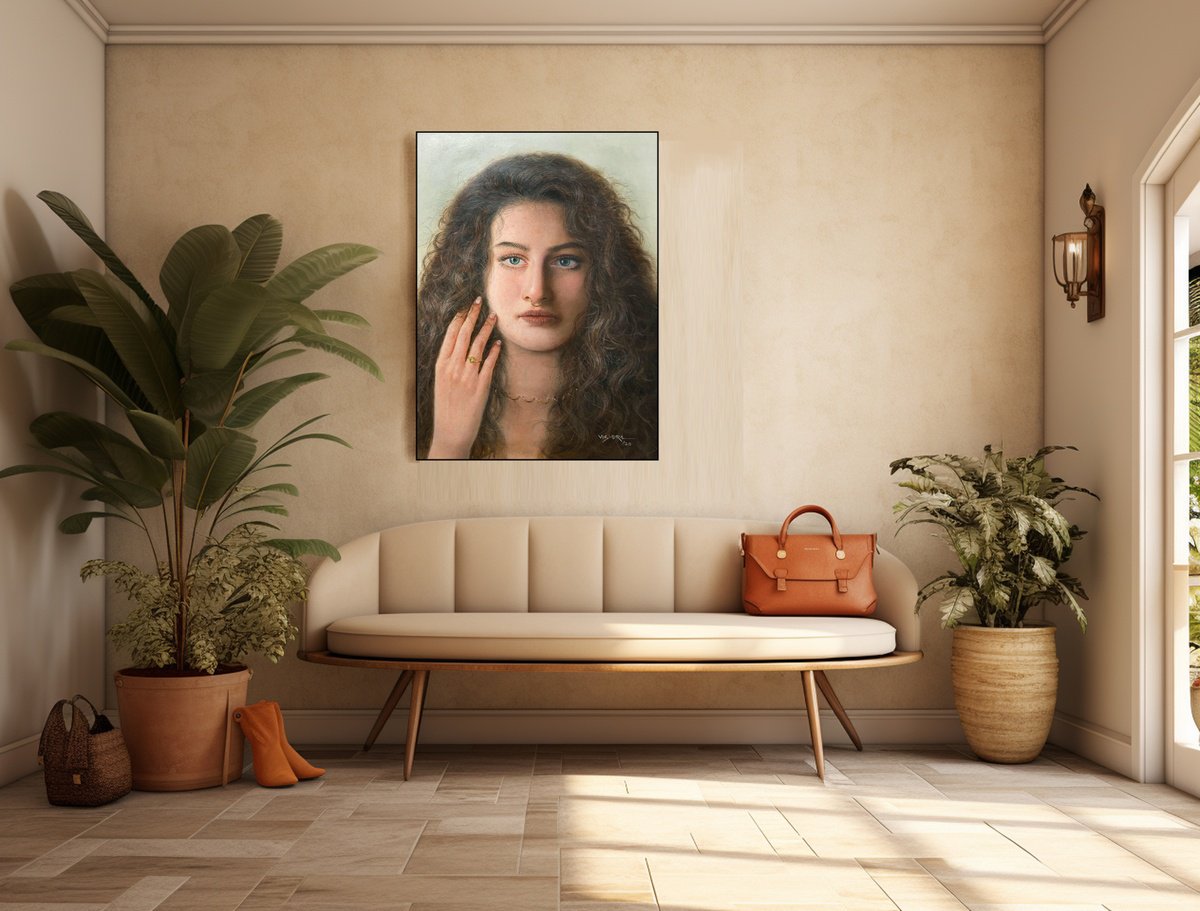 Photorealistic Portrait Oil Painting By Vishalandra Dakur, 24 X 31", Blue Eyes,, Original Artwork