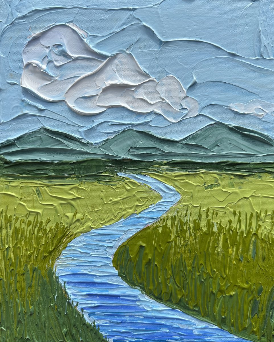 Impressionistic Landscape Acrylic Painting By Guzaliya Xavier, 8 X 10, River, Original Artwork