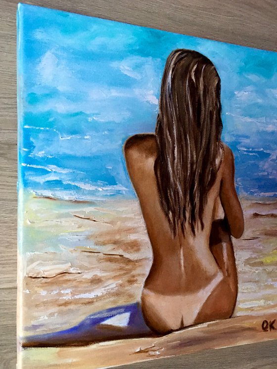 Good morning, sunshine. Oil on canvas. Nude, seaside, summer.