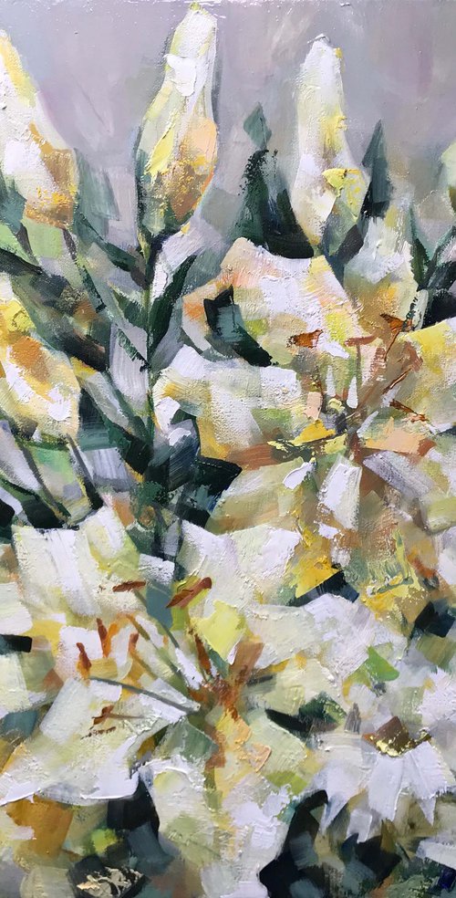 Yellow flowers. 3. one of a kind, handmade artwork, original painting. by Galina Poloz