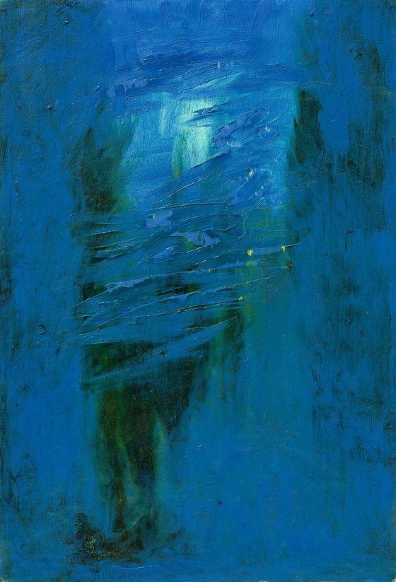 Blue mystery - abstract oil painting