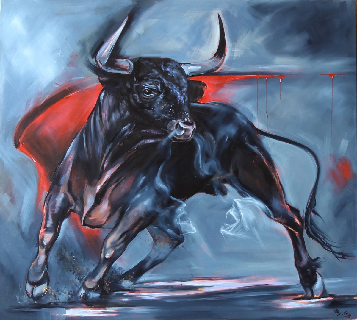 Photorealistic Oil Painting , Bull - Devil Sweeper By Marie Madej, 39 X 35, Artwork For Sale On Artfinder