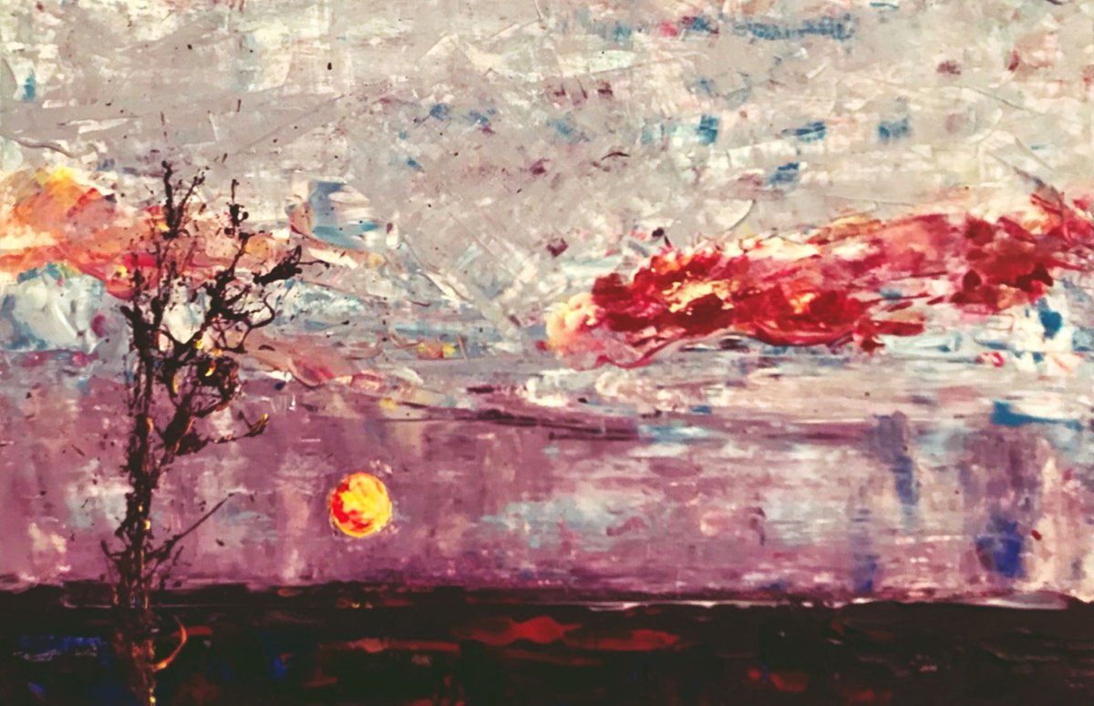 Abstract Landscape Acrylic Painting By Tetiana Pchelnykova, 18 X 12", Whispers Of The Dusk, Original Artwork