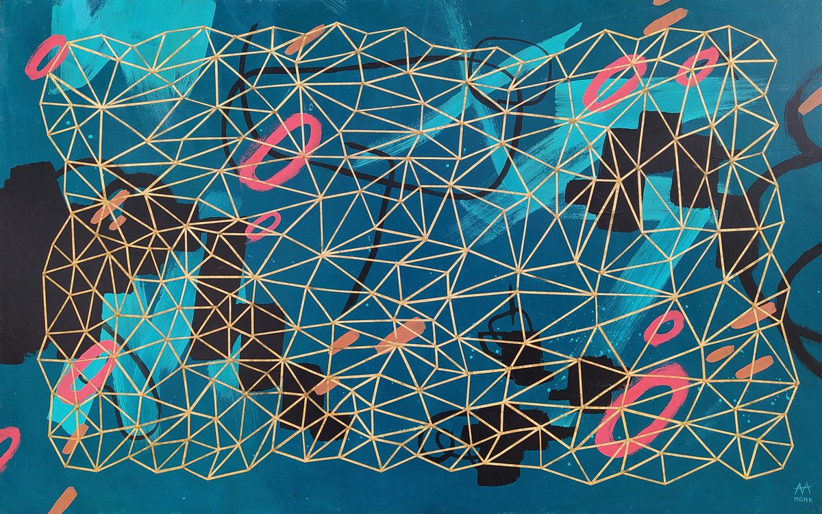 Geometric Abstract Painting By Andres Agosin Monk, 31 X 20, Nido 03, Original Artwork