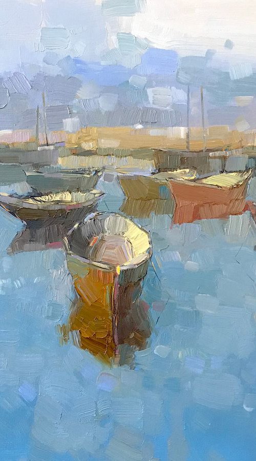 Harbor, Original oil painting, Handmade artwork, One of a kind by Vahe Yeremyan